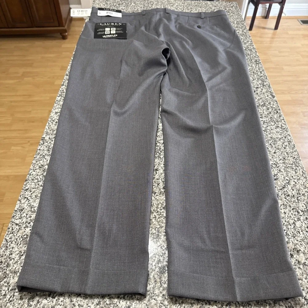 Lauren Ralph Lauren Mens 40x30‎ Medium Grey Pleated Cuffed Pants Poly Blend